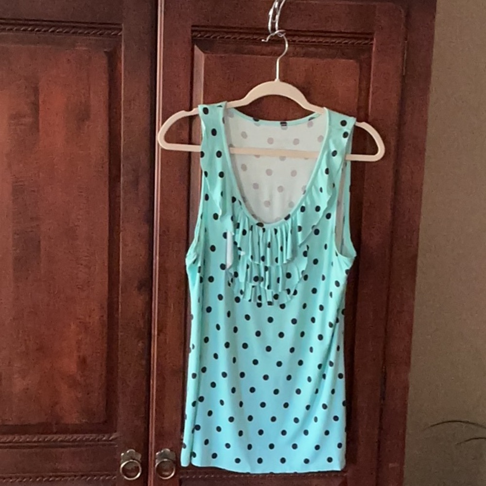 Merona Light Green Blouse with Dark Dots